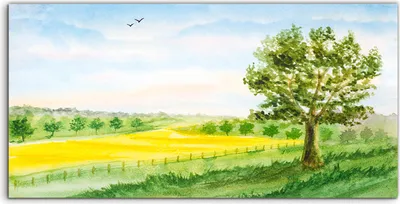 Produktbild von Coloray Acrylbild 140x70  Wandbild Acrylbilder Aquarell Landschaft Sommer Feld Baum