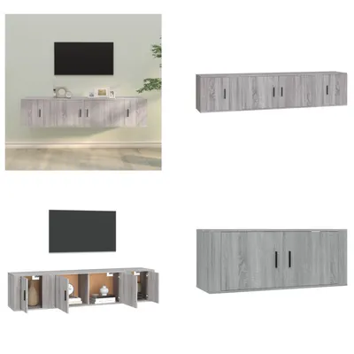 Produktbild von vidaXL 3 tlg. TV Schrank Set Grau Sonoma Holzwerkstoff - TV-Schrank-Set - TV-Schrank-Sets - TV-Schrank - TV-Ständer