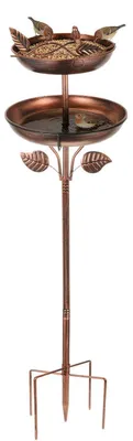 Produktbild von Vogeltränke Stehend 2-in-1 Vogelbad & Futterstelle Vintage Metall Antike Bronze Wetterfest