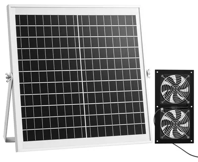 Immagine prodotto di Ventilatore solare SucceBuy da 15 W, pannello solare da 12 V con due ventilatori, max. 2668 giri/min per una portata d'aria di 408 m³/h, ventilatore di estrazione alimentato a energia solare da 5 m/s per piccoli pollai e serre