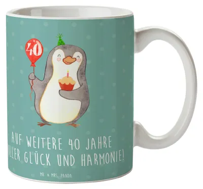 Produktbild von Mr. & Mrs. Panda Tasse 40. Hochzeitstag Rubinhochzeit - Meeresbrise - Geschenk, Jubiläum, Dekotasse, romantisch, Heirat, Kaffeetasse, Becher, Heiraten, Trinkbecher