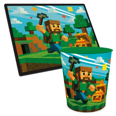 Produktbild von ITENGA Papierkorb Schreibtischunterlage Set - ca. 11 Liter - BLOCKGAME Pixel