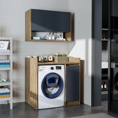 Produktbild von Roomart Waschmaschinen-Überbauschrank 100 cm breit, Anthrazit-Eiche