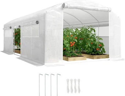 Produktbild von Tunnelgewächshaus - Folientunnel - 6 x 3 x 2 m - 3 Rolltüren - Belüftungsfenster - Weiß