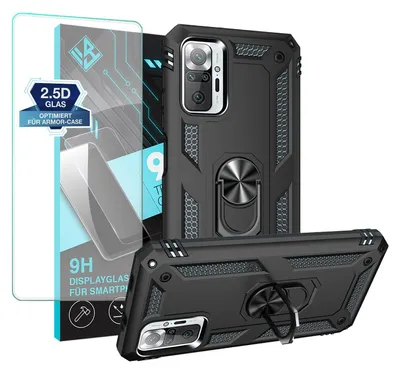 Produktbild von Armor Outdoor Handyhülle für Xiaomi Redmi Note 10 Pro Handy Panzer Case Schutzhülle mit 9H Displayglas Displayschutz Farbe: Schwarz