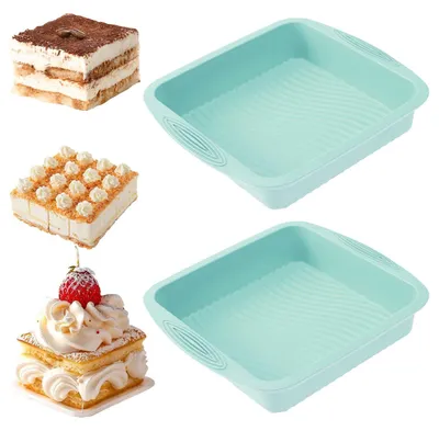 Obrázek produktu pro 2 silikonové formy na pečení, hranaté, zelené, o rozměrech 24 cm, s úchyty