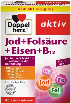 Produktbild von Doppelherz Jod+Folsäure+Eisen+B12 Tabletten, 45 St. Tabletten