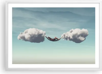 Produktbild von Gerahmtes Poster - Weißer Rahmen - Wolken Hängematte Ruhe - 70x50 cm - Wand Bild - Wanddeko - Wandbilder - Kunstposter - Wandposter - Bilderrahmen - Bilder - Kunstdruck - P2WAA70x50-4373