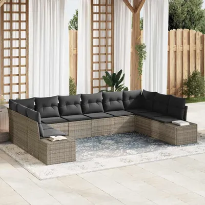 Image de Maison Exclusive - Salon de jardin avec coussins 10 pièces Gris Polyrotin