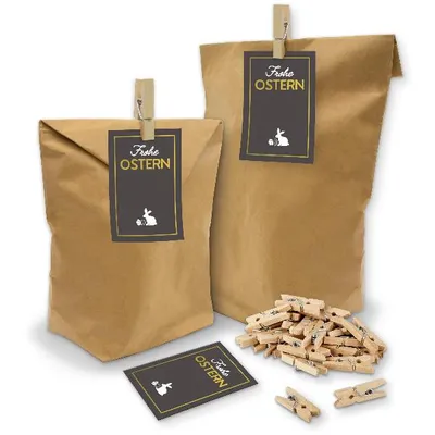Produktbild von itenga SET Geschenktüten Frohe Ostern schwarz gold 24x Tüten +Klammern+ Kärtchen