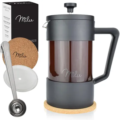 French Press 600ml, Glaskanne, manuell, Schwarz