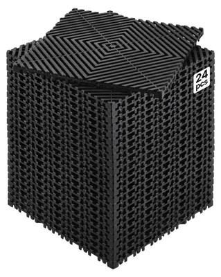 Zdjęcie produktu dla VEVOR blokująca mata odpływowa, mata prysznicowa, 31 x 31 cm, modułowa blokująca mata podłogowa, 24 przycięte płytki maty odpływowej do garażu, ogrodu, czarna