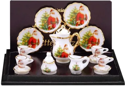 Immagine prodotto di Set da caffè natalizio in miniatura in porcellana, con bordo dorato