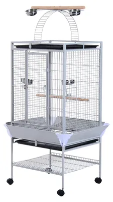 Produktbild von Vogelvoliere mit R?dern, H?he 161,5 cm, Stahlschalen und Holzsitzstangen, Silber