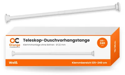 Produktbild von Duschvorhangstange Teleskop Klemm Vorhang Kleider Stange Duschvorhang Ständer Stange Weiß 125-240cm