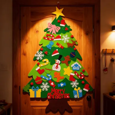 Produktbild von YZNAHRE 3D Filz Weihnachtsbaum DIY Christbaum mit Abnehmbaren Klettverschluss Hängende Filzbasteln Weihnachtsdekoration für Weihnachten Deko, Typ B