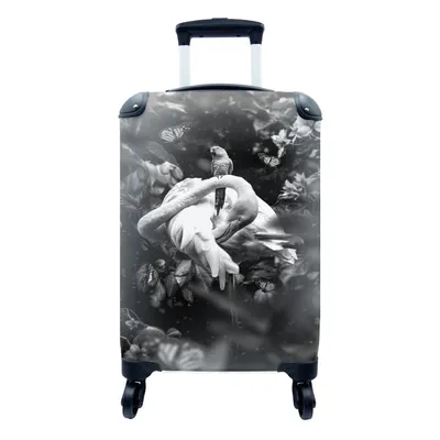 Produktbild von MuchoWow® Koffer Handgepäck Trolley Rollkoffer Kleine Reisekoffer mit 4 Rollen - Flamingo und Schmetterlinge im Dschungel - schwarz und weiß - Cabin Size < 55x40x23 cm & 55x40x20 cm - Fotokoffer - Kabinenkoffer - Boardgepäck - Reise-Box - Reisekoffer - Reisegepäck - Koffer mit Bild - Trolley für Kinder