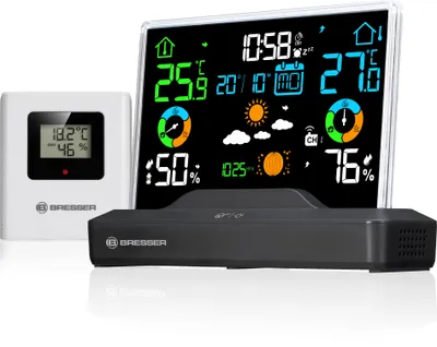 Produktbild von Bresser Funk-Farbwetterstation Temperatur, Luftfeuchtigkeit, Wettervorhersage, Außensensor bis 80m, Frostwarnung, Max./Min.-Speicher