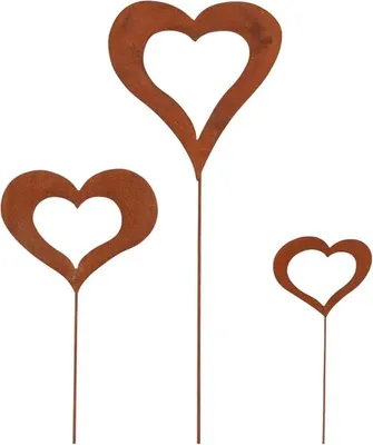 Immagine prodotto di Decorazioni da giardino a forma di cuore in metallo arrugginito - 3 pezzi | Sculture da giardino con effetto ruggine