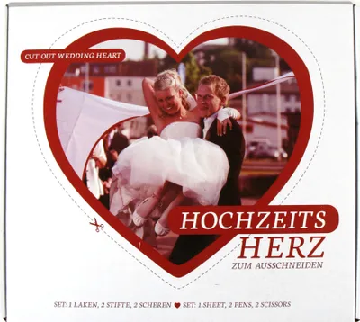 Produktbild von Hochzeits Herz zum ausschneiden - 1 Laken, 2 Stifte, 2 Scheren