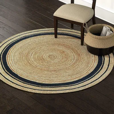 Runder Jute-Teppich handgeflochten wendbar 150 cm