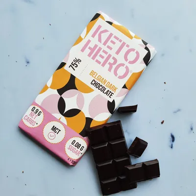 Produktbild von Keto Hero, 75% belgische dunkle Schokolade (100 g)