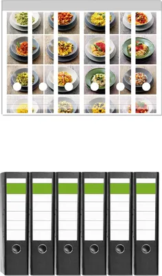 Produktbild von Wallario 6 Stück breite Ordner inkl. Klebeetiketten mit Motive Italienische Pasta -  Set mit Rückenschildern / Ordnerrücken Stickern