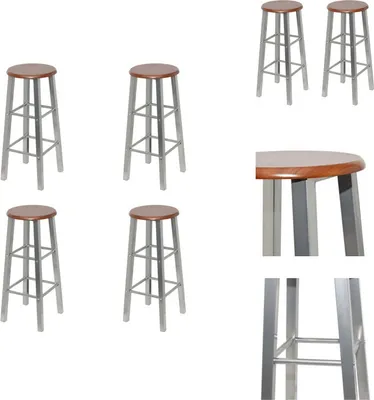 Image de vidaXL Tabouret de bar 4 pcs. argent et brun MDF - Tabouret de bar