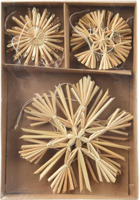Produktbild von Christbaumschmuck Stroh 6-12cm Schneeflocke Figuren 9er Set Natur