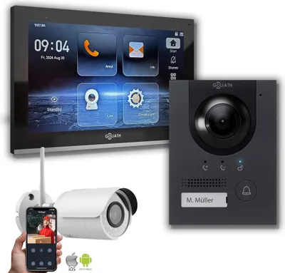 Produktbild von IP Gegensprechanlage | 10 Zoll Monitor | 1x IP Kamera | Anthrazit : 1 Monitor : 10 Zoll Schwarz : Unterputzdose Monitor Anzahl: 1 Monitor Monitor Farbe: 10 Zoll Schwarz Montage: Unterputzdose