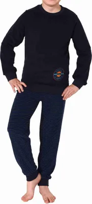 Produktbild von Kuscheliger Jungen langarm Frottee Schlafanzug Pyjama mit Bündchen ; blau1 , 164