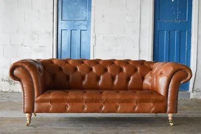 Obrázok produktu pre Hnedá kožená sedačka Chesterfield, trojsedák, sedacia súprava, sedačky