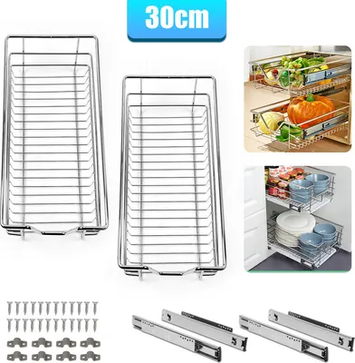 Produktbild von Jiubiaz 2x 30cm kuchynské zásuvky Drôtený kôš Teleskopické zásuvky Skriňa Pull-out