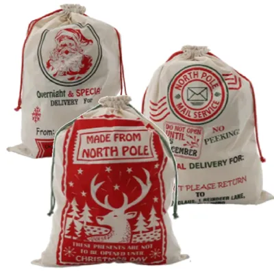 Produktbild von MIKONI Geschenksäcke | 3 Stück SET |  90 x 65 cm | NORTH POLE | Geschenktüten Weihnachtstüte Geschenksack Weihnachtssack Nikolausbeutel