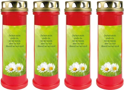 Produktbild von Grabkerze Rot 4er Pack, Brenndauer: 100 Stunden ( je Kerze ), Motiv: Gänseblümchen