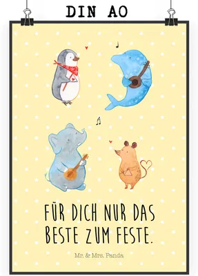 Produktbild von Mr. & Mrs. Panda Bild Big Band DIN A0 - Gelb Pastell - Geschenk, wanddeko, Plakat, drucke, Lustige Sprüche, Wanddekoration, Maus, Elefant, Musik, Delfin, Wandbild, Hund