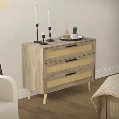 Obrázek produktu pro Komoda ML-Design s ratanovým čelem, 100x77x40 cm, dubový vzhled, do obývacího pokoje a předsíně