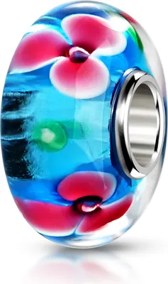 Produktbild von MATERIA by Matthias Wagner Blumen Glas Bead blau pink für Beads Armband 1027