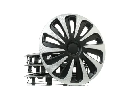 Produktbild von 14" Zoll Radkappen Carbon Schwarz Silber Radzierblenden Radblenden 14 CALIBER CARBON S&B ARGO