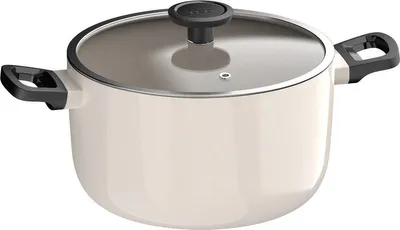 Produktbild von BergHOFF Leo Kochtopf, 24 cm, rund, weiß, 100% recyceltes Aluminium, keramische Antihaftbeschichtung, induktionsgeeignet, Glasdeckel, Cool-Touch-Griff