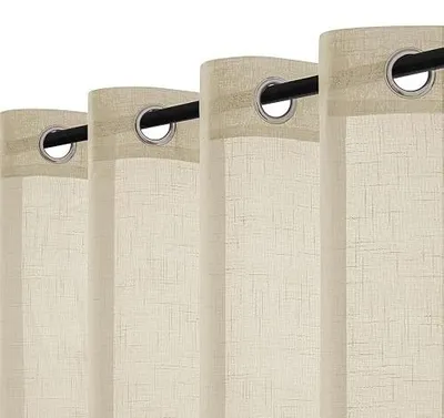 Zdjęcie produktu dla Zasłony z oczkami lniane półprzezroczyste 140X245 cm beż do salonu