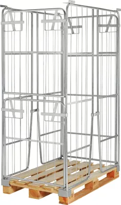 Produktbild von Kongamek Palettencontainer verzinkt 1800mm hoch, seitlich halb zu öffnen passend zu Europaletten 1200x800mm