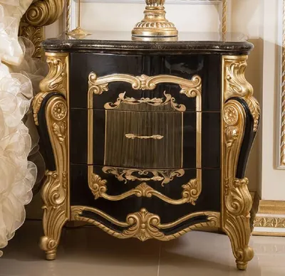 Image de Casa Padrino Luxe Table de nuit baroque à 3 tiroirs noir / or