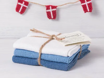 Produktbild von Solwang Wischtuch WEISS STAUBIG BLAU gestrickt 3er Set Küchentuch Spültuch