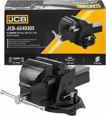 Immagine prodotto di JCB | Morsa da banco, larghezza ganasce 125 mm, in ghisa, girevole a 360 gradi, incudine integrata, morsa da banco da lavoro