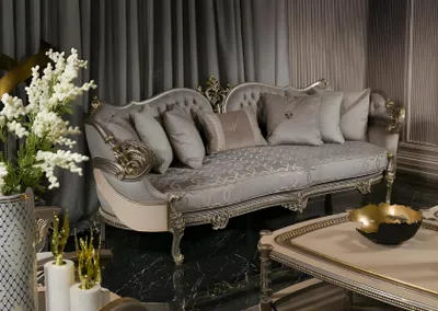 Obrázek produktu pro Šedá klasická pohovka Chesterfield, třísedák, elegantní nábytek do obývacího pokoje