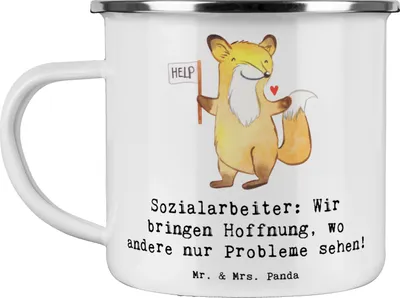 Produktbild von Mr. & Mrs. Panda Teetasse Sozialarbeiterin Hoffnungsträger - Weiß - Geschenk, Campingtasse, Kinder- und Jugendhilfe, Geduld, handgefertigte Geschenke, becher emaille