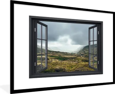 Produktbild von MuchoWow® MuchoWow® Gerahmtes Poster Aussicht - Berg - Wolken 90x60 cm - Poster mit zchwarzem Bilderrahmen - Wanddekoration - Fotos