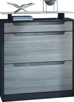 Produktbild von Vladon Schuhschrank Fiesta, Schwarz matt/Avola-Anthrazit/Grau Hochglanz - Schuhkipper für 16 Paar Schuhe (89 x 104 x 23 cm)