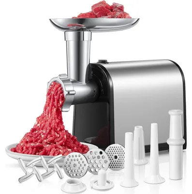 Immagine prodotto di Tritacarne elettrico - 3 in 1 - 3 piastre di macinatura - Acciaio inossidabile - Accessorio per kubbe